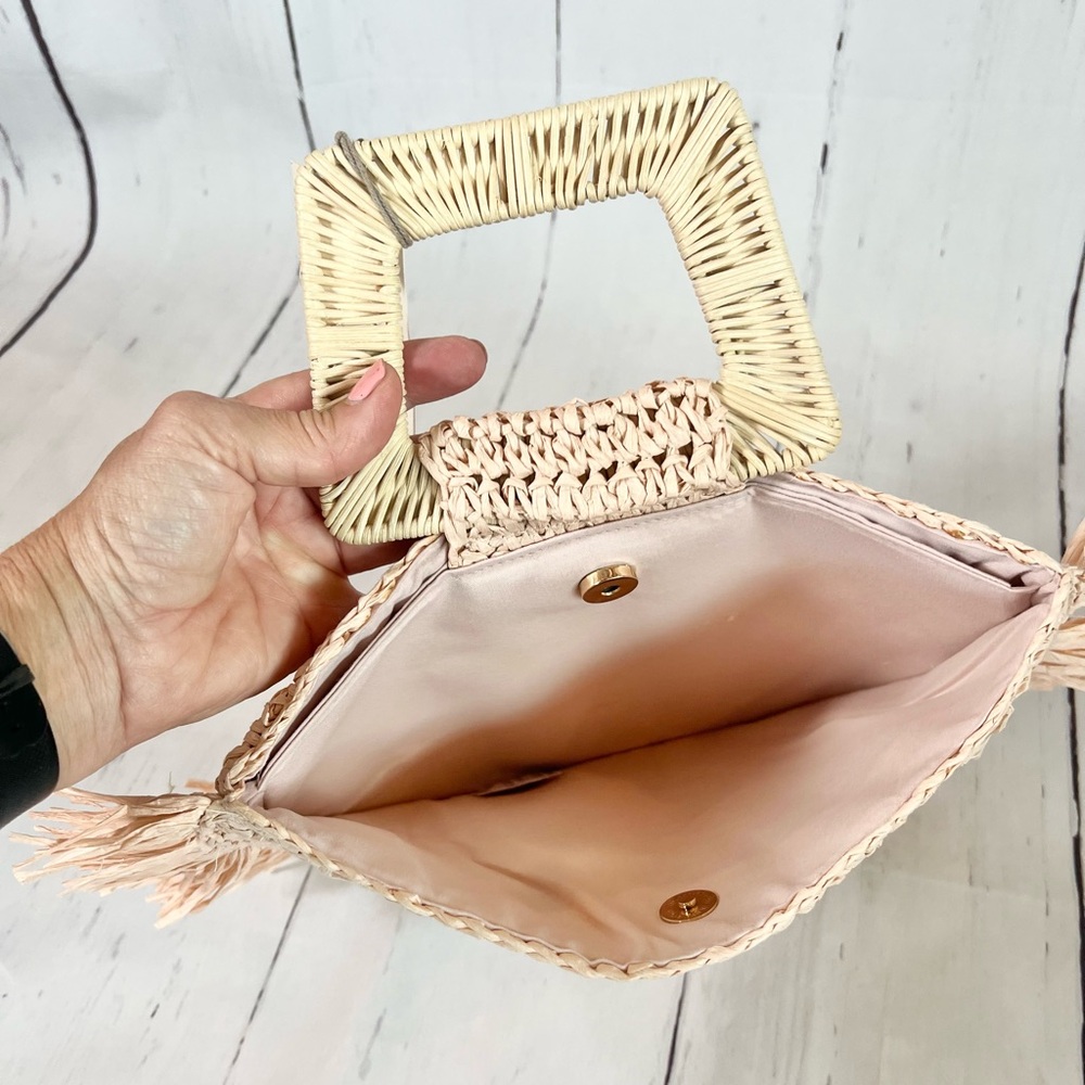 NWT Pink Woven Straw Purse w/ Rattan Handle by A NEW DAY - Picture 3 of 9